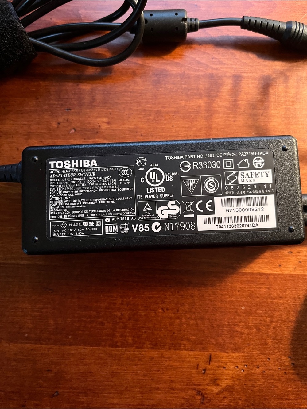 Toshiba Black AC Adapter Power Supply